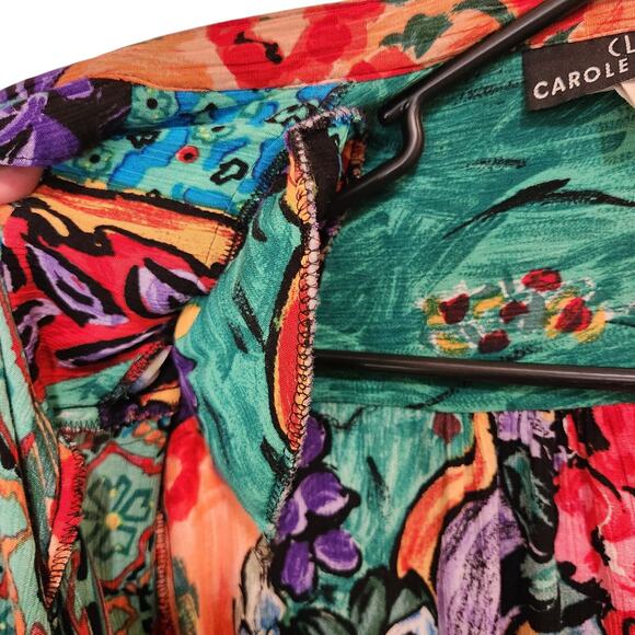 Carole Little Multicolor Vibrant Open Front Crinkle Y2K Hippie Cardigan Size 8 - Picture 8 of 9